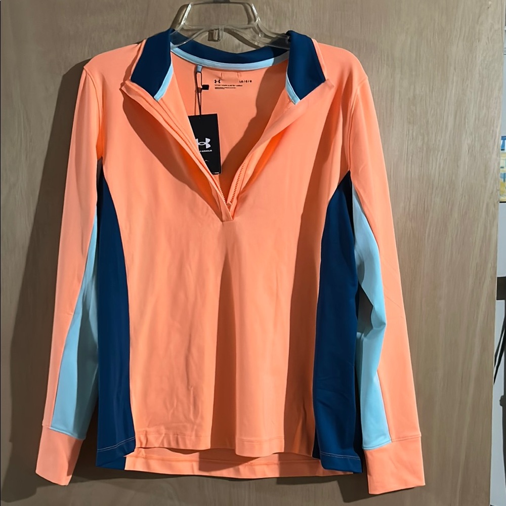 NWT Under Armour Orange and Blue Long Sleeve Polo Tee